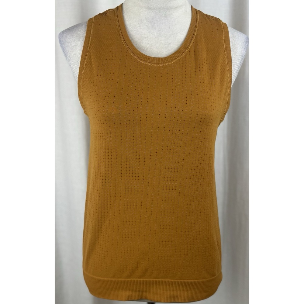 Athleta Mustard Yellow Sleeveless Ribbed Knit Top Women's Size Small‎ Yoga Gym